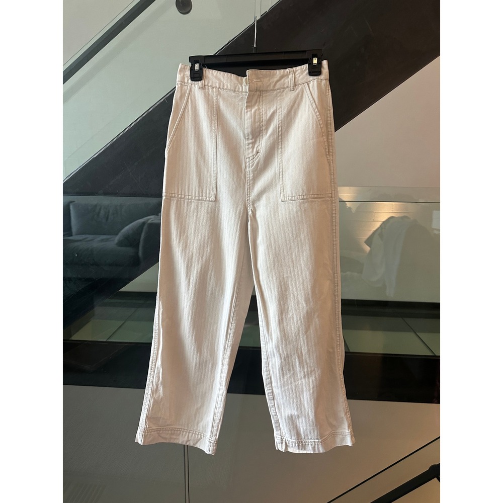 Free People striped Cinch Back Utility Pants Off White Straight Leg 2